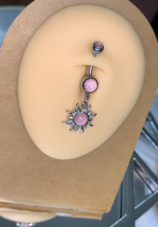 Pink crystal sun belly ring