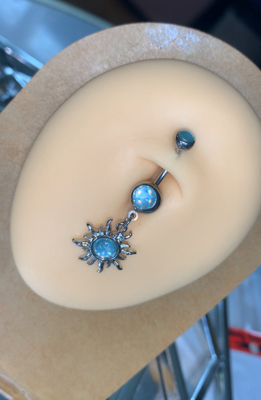 Blue crystal sun belly ring