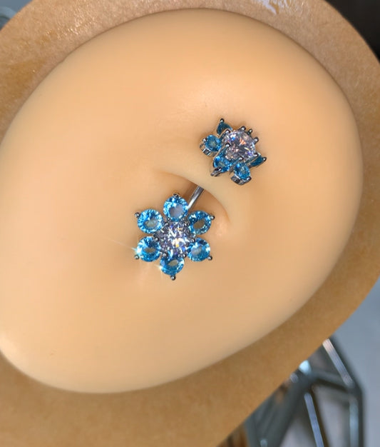 Blue Crystal flower bleed ring