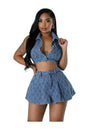 Denim Slim Skirt Set Half