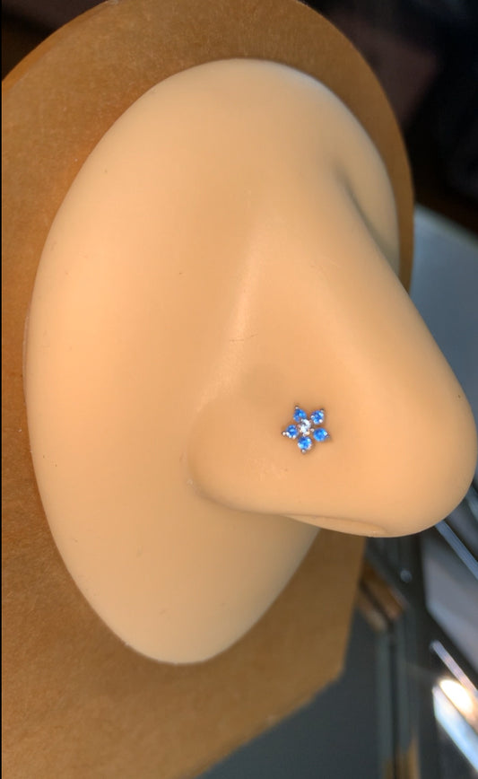 Blue flower nose ring