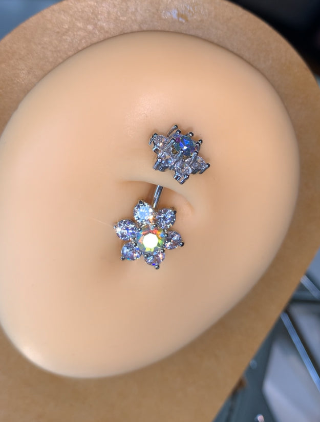 Clear crystal flower belly ring