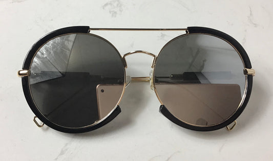 Mirror Oversized Top Bar Round Tinted Sunglasses