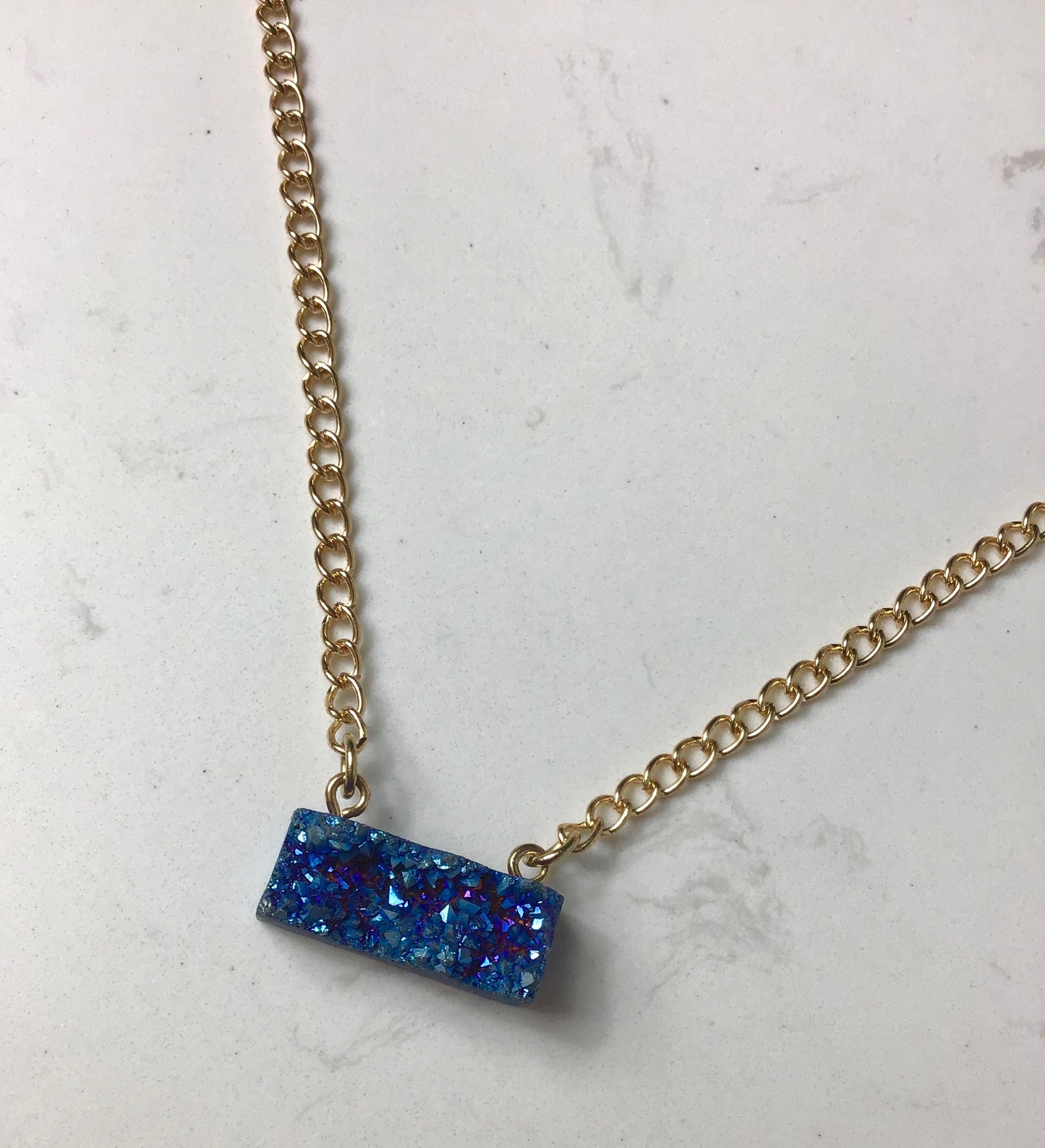 Cobalt Blue Druzy Bar Necklace