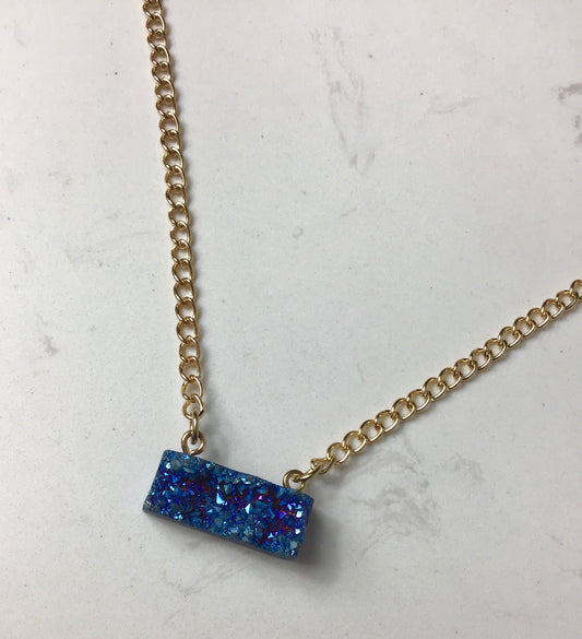 Cobalt Blue Druzy Bar Necklace