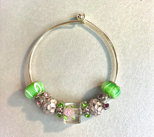 Pink and Green Floral Charm Bracelet