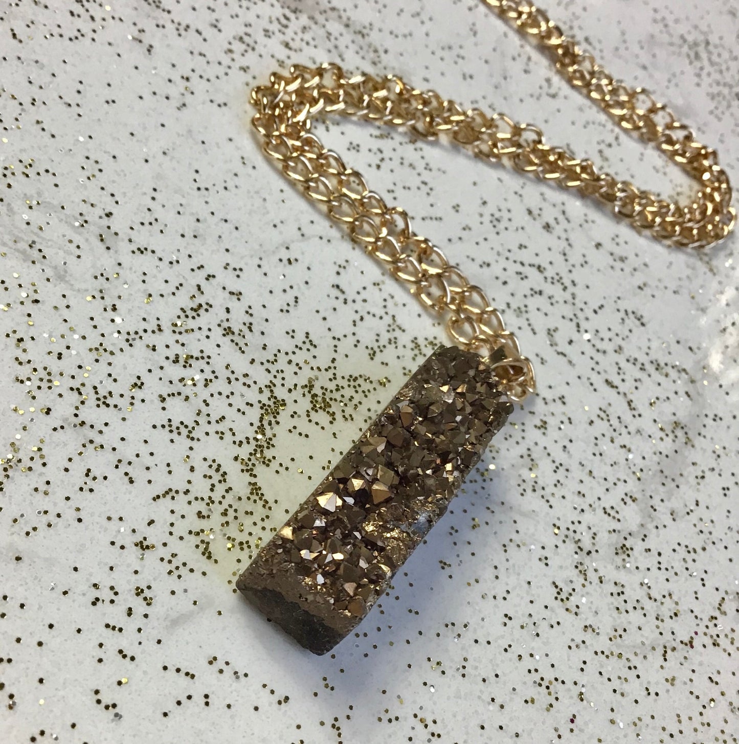 Brown Druzy Quartz Bar Necklace