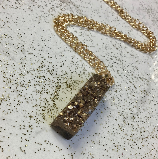 Brown Druzy Quartz Bar Necklace